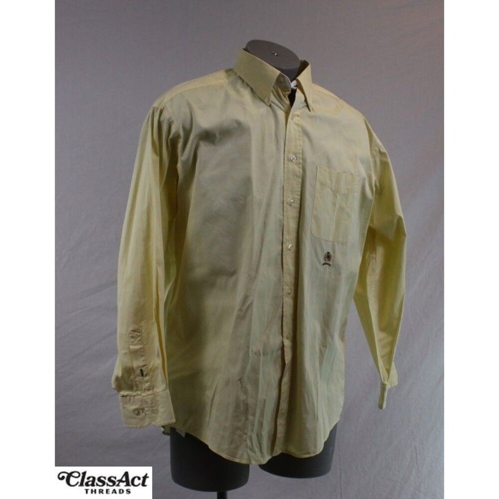 Vintage Tommy Hilfiger Shirt Dress Shirt Mens Yellow Long Sleeve Button 17 34/35
